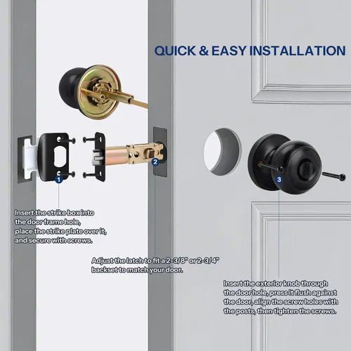 Vista 3 de Pomo de puerta de entrada con llave para entrada, pomo de puerta delantera con cerradura y llave para exterior e interior, lado derecho e izquierdo