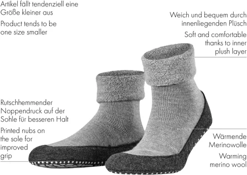 Vista 4 de FALKE Calcetines Cosyshoe tipo pantufla para hombre para invierno y otoño, con agarre en la suela, acogedores y cálidos, lana merina, negro