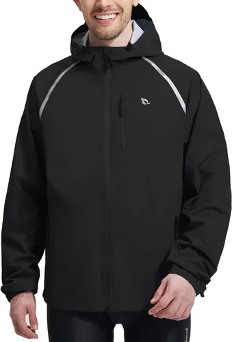 Vista 14 de baleaf Chaqueta impermeable para hombre con capucha ligera reflectante A-Negro