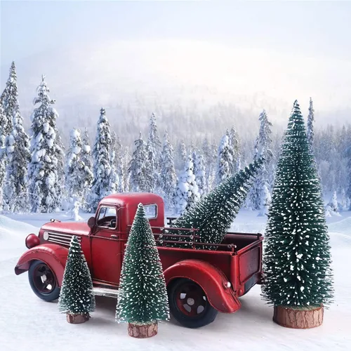 Vista 2 de Árbol de Navidad pequeño, mini árbol de Navidad, mini árbol de pino, árboles falsos con base de madera para decoración de mesa (verde planta)