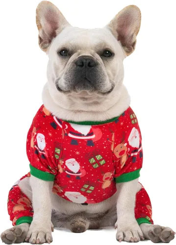 Vista 2 de CuteBone - Ropa navideña para perros pequeños, enterizos suaves para cachorros, pijamas para perros, abrigo para mascotas, ropa para gatos