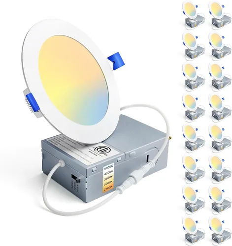 Vista 16 de Ensenior Paquete de 16 luces LED empotrables de techo de 3 pulgadas, regulable, 2700K-5000K 5CCT, 500LM 6W 120V, luz descendente de oblea sin lata