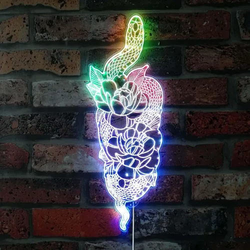 Vista 24 de ADVPRO Flor con tatuaje de serpiente RGB Dynamic Glam LED Sign - Forma de corte a borde - Decoración de pared 3D inteligente - Iluminación dinámica