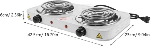 Vista 8 de Toyvian Placa eléctrica de doble quemador, estufa eléctrica portátil, placa de acero inoxidable ligera con protección contra sobrecalentamiento