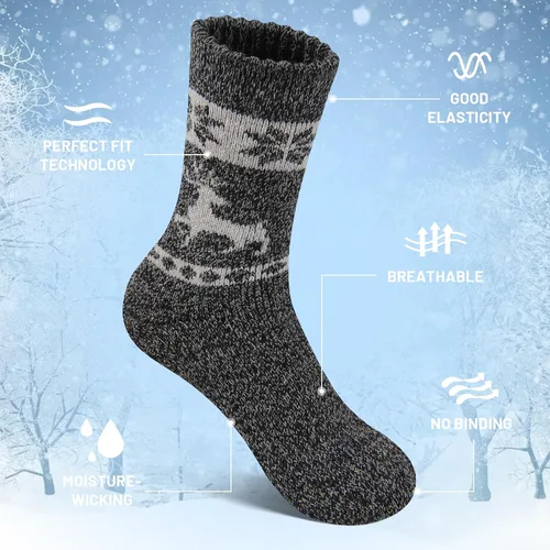 Vista 4 de SIMIYA 5 pares de calcetines de lana merino para hombre, súper gruesos, calcetines de senderismo térmicos de lana para clima frío