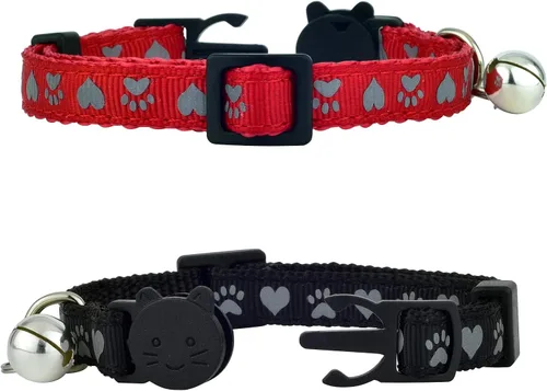 Vista 2 de Collar reflectante para gato con campana, juego de 6, collares sólidos y seguros para gatos, nailon, colores mezclados, collar para mascotas, collar