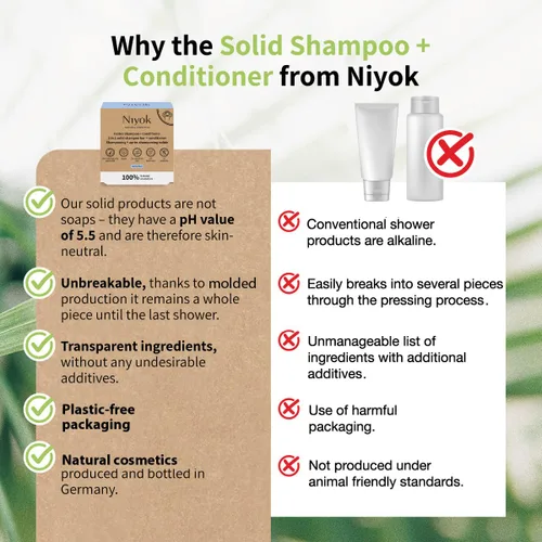 Vista 5 de Niyok Natural Cosmetics - Champú sólido 2 en 1 + barra acondicionadora, fórmula sensible, 2.82 oz