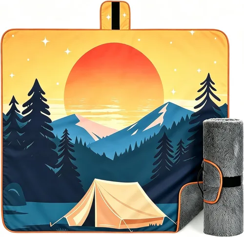 Vista 17 de Tirrinia Manta impermeable para exteriores con forro sherpa, resistente al viento, triple capa, cálida y cómoda, plegable para camping, estadio