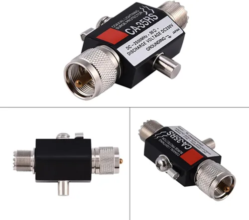 Vista 5 de DAUERHAFT Protector de rayos coaxial, DC 230A Protector de rayos coaxial Pararrayos macho a hembra Conector UHF de hierro UHF Pararrayos coaxial