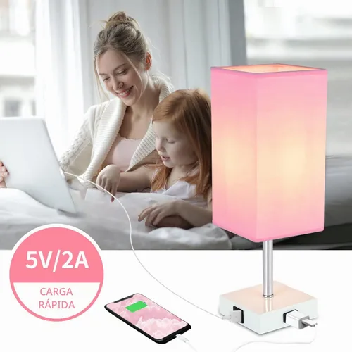 Vista 4 de Lámpara de mesa con control táctil, 3 modos regulables, puertos USB C+A y tomacorriente, lámpara de noche para decoración de dormitorio y sala