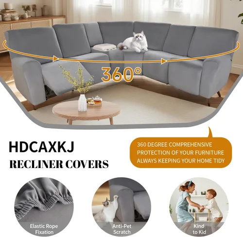 Vista 4 de HDCAXKJ Fundas para sofá modular reclinable, de terciopelo en forma de L, lavable, elástica, suave, con parte inferior elástica antideslizante