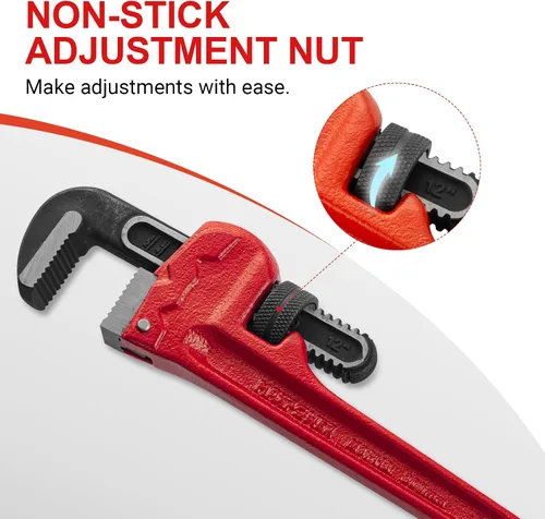 Vista 2 de MAXPOWER Llave de tubo recto de 12 pulgadas, llave de fontanero ajustable resistente, herramienta de plomería de acero tratado térmicamente