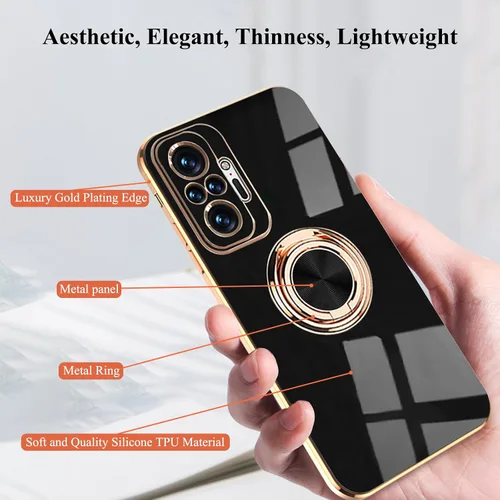 Vista 2 de Compatible con Xiaomi Redmi Note 10 Pro Case Ring Holder Magnet Silicone, Xiaomi Redmi Note 10 Pro Funda de silicona delgada blanca cubierta negra