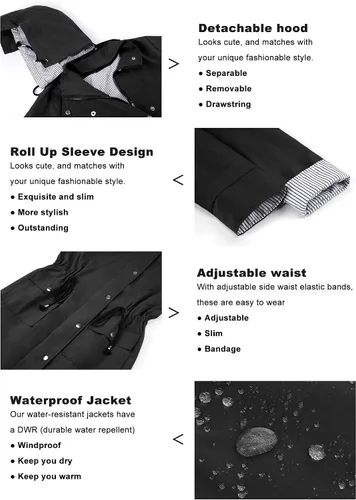 Vista 4 de Twinklady - Chaqueta de lluvia femenina, impermeables rayados de montañismo, gabardinas livianas con capucha para intemperie