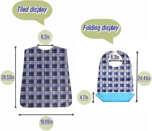 Vista 2 de Baberos para adultos, 2 unidades, protectores de ropa lavables para personas mayores y discapacitados, baberos impermeables para adultos