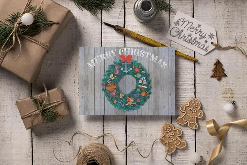 Vista 6 de Stonehouse Collection Tarjeta de Navidad con corona náutica personalizada, 24 tarjetas y sobres (personalizable) 18 Boating Cards and Envelopes