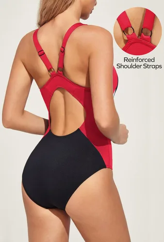Vista 4 de Ewedoos Traje de baño deportivo de una pieza para mujer, con correa ajustable, control de abdomen, trajes de baño