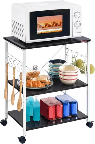 Vista 8 de Mr IRONSTONE Carrito de microondas de 23.7 pulgadas para espacio pequeño, soporte de microondas de 3 niveles, carrito de café, carrito de cocina