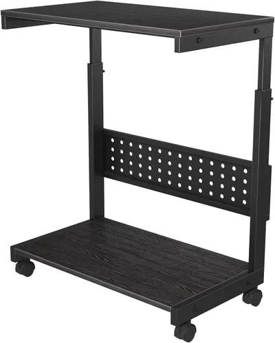 Vista 9 de Soporte de torre para computadora, soporte de torre para PC con ruedas, doble nivel y soporte de CPU ajustable de 5 niveles (23.2-33.5 pulgadas)