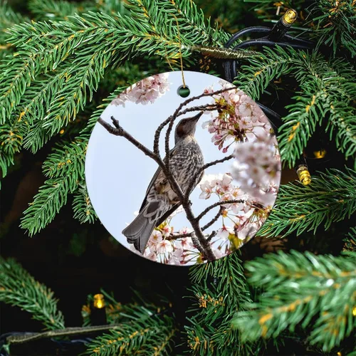 Vista 4 de Adornos para árbol de Navidad 2023, flores de madera de animales, flores de cerezo, adorno de Navidad, recuerdo festivo de porcelana, decoración