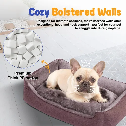 Vista 3 de Makigued Cama rectangular para perro de tamaño mediano con funda extraíble lavable, cama para mascotas con lados de refuerzo, parte inferior