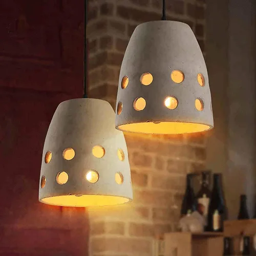 Vista 3 de LED Modern Chandelier Lamp, Cement Pendant Light Industrial Single Head Hollow Design Chandelier Hanging Lamp Height Adjustable Suspension Wire