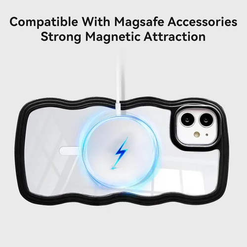 Vista 2 de QLTYPRI Funda magnética para iPhone 11 compatible con Magsafe, bonita funda transparente con marco de onda rizada para niñas y mujeres, parachoques