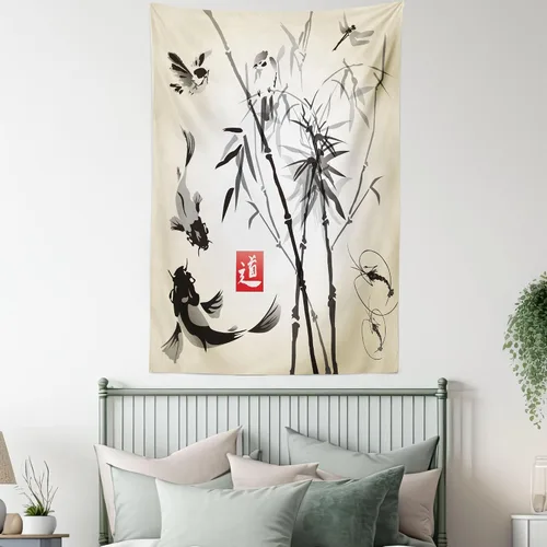 Vista 5 de Ambesonne Tapiz japonés, diseño tradicional japonés de jardín, meditación de bosque de vida silvestre, origami, colgante de pared para dormitorio