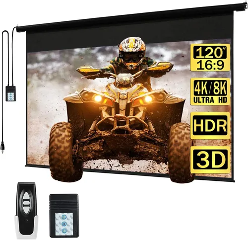 Vista 8 de Kayle Pantalla de proyector motorizada de 110 pulgadas, pantalla de proyección automática diagonal eléctrica, pantalla de películas HD para cine