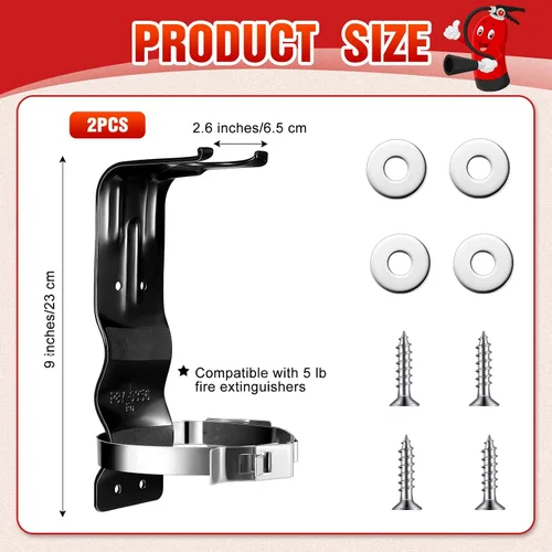 Vista 2 de Therwen Paquete de 2 soportes para extintor de incendios de 5 libras, soporte de pared de acero inoxidable para extintor de incendios para el hogar