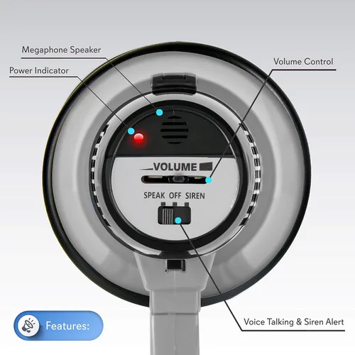 Vista 3 de Pyle -PRO Altavoz portátil megáfono sirena Bullhorn + baterías Energizer MAX C (8 unidades)
