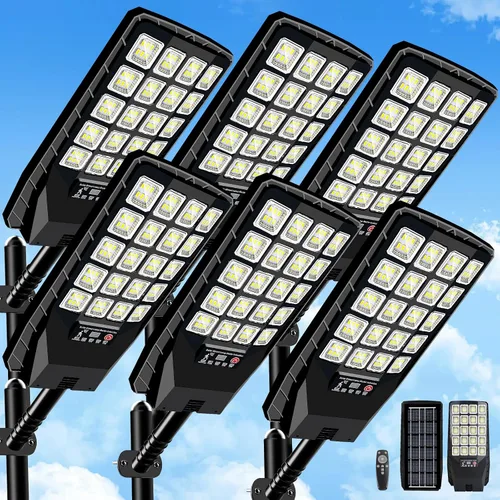 Vista 9 de Paquete de 2 farolas solares impermeables para exteriores, 6500 K, 20000 lúmenes, gran angular, luz de inundación con sensor de movimiento y control