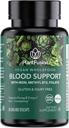 Vista 10 de PlantFusion Suplementos veganos de hierro de, suplementos premium de hierro a base de plantas para mujeres y hombres (25 mg), más folato y B12, 90