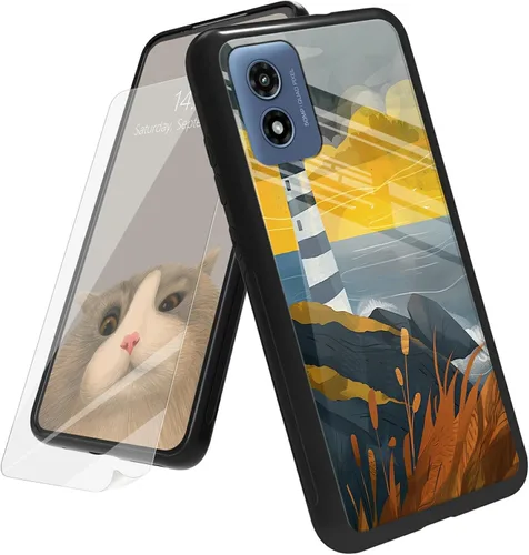 Vista 34 de Funda para Motorola Moto G Play 4G 2024 con protector de pantalla, parte trasera de vidrio templado + funda de silicona suave TPU absorción