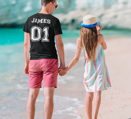Vista 5 de Camisas personalizadas a juego para papá y niños, camisetas personalizadas con nombre de padre e hijo, trajes familiares hechos a mano, camisas a