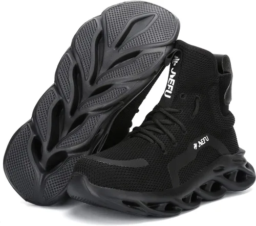Vista 6 de XUNRUO Botas de seguridad de trabajo para hombres y mujeres, con puntera de acero, ligeras, transpirables, botas de construcción