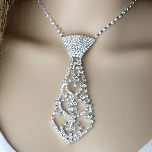 Vista 4 de Journey Studio - Collar de corbata de diamantes de imitación de imitación ajustable, largo, de cristal, collar de cadena con purpurina para mujeres