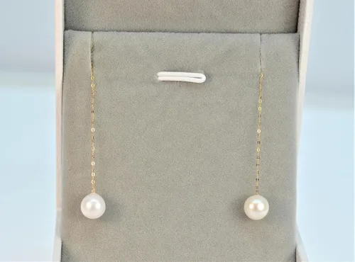 Vista 5 de Solid 18KT Gold Genuine Freshwater Pearl Threader Earrings for Women