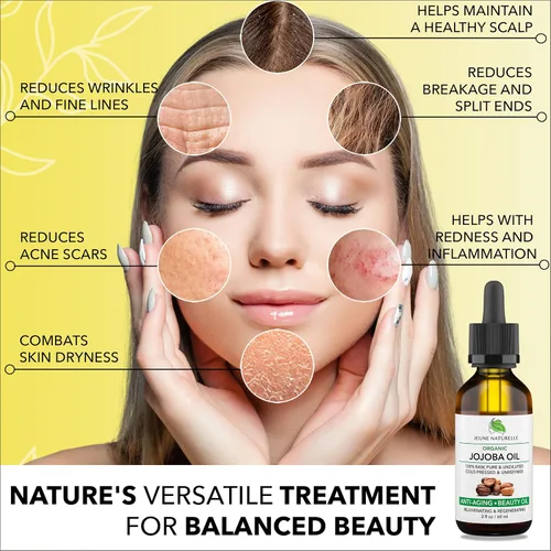 Vista 4 de Jeune Naturelle Aceite de jojoba orgánico prensado en frío – 100% puro, crudo, virgen, sin diluir, sin refinar – Ideal para cabello, para la piel