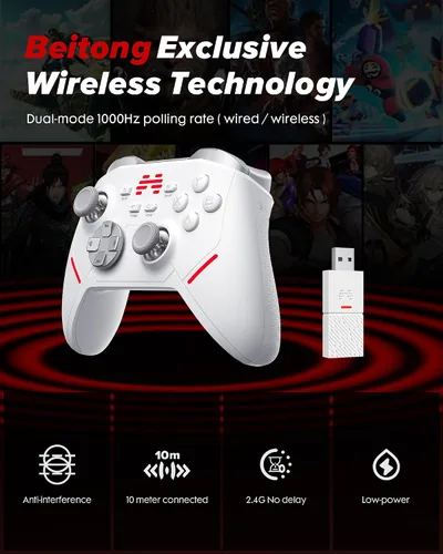 Vista 4 de BEITONG KP20 Wireless Controller for PC, Switch/Switch 2, Android, TV, Steam Deck, TMR Joysticks & Hall Triggers, Bluetooth & 2.4g Gamepad with