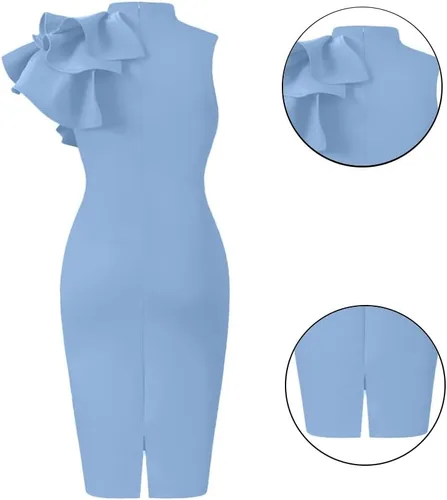 Vista 3 de XXTAXN - Vestido de cóctel entallado, formal, sin mangas y con volados para mujer, vestido de tubo por debajo de la rodilla