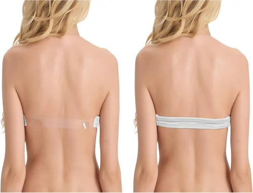 Vista 4 de Brasier sin tirantes con espalda transparente para vestido de novia sin espalda, convertible, con correa invisible transparente, Claro