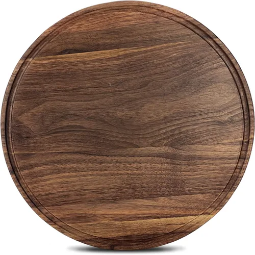 Vista 7 de Tabla de cortar redonda de madera de nogal de 18 pulgadas para cocina, tabla de cortar de madera con ranuras de jugo