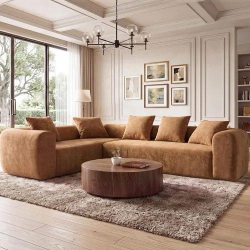 Vista 52 de Claiks Sofá modular deshuesado de 123 pulgadas, sofá en forma de L para sala de estar, sofá moderno de asiento profundo de 3 plazas, tela de Gris