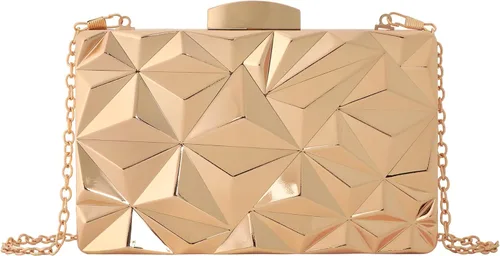Vista 17 de Reberomantic - Bolso de mano para mujer con patrón de celosía, geométrico, con cadena, tipo clutch para la noche