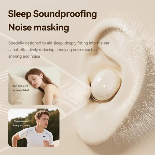 Vista 6 de Auriculares planos para dormir de lado, mini auriculares invisibles para canales auditivos pequeños, Bluetooth 5.4, batería 66H, bloqueo de ruido