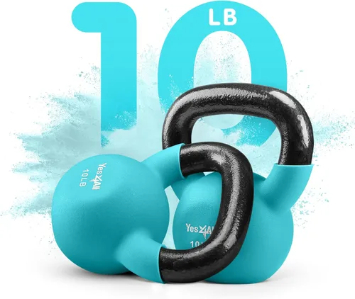 Vista 5 de Yes4All - Combo de 3 pesas rusas para entrenamiento de fuerza con revestimiento de neopreno, pesas de colores de 5 libras + 10 libras + 15 libras