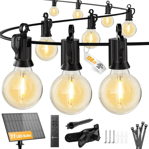 Vista 16 de Brightown Luces de Cadena Solares de 38 Pies para Exteriores con Control Remoto y 16 Bombillas LED Irrompibles, Regulables y con Temporizador, 3