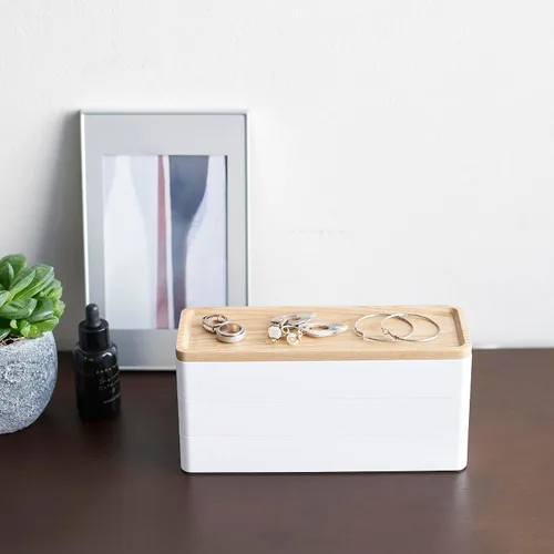 Vista 8 de YAMAZAKI Home Rin Reloj Apilable Y Estuche De Accesorios, Joyero Organizador Para Gafas - Plástico + Madera