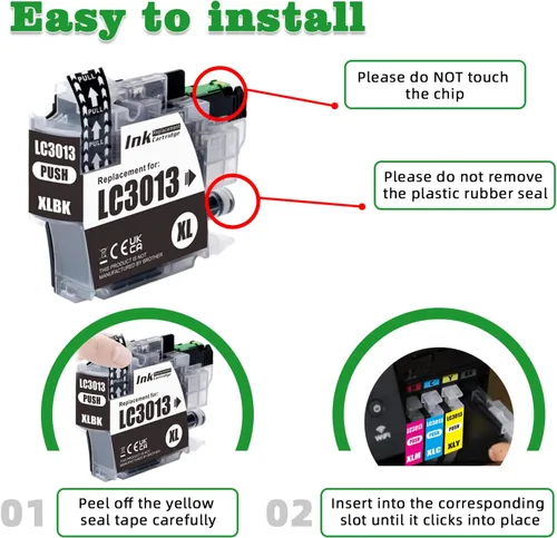 Vista 4 de Cartucho de tinta de repuesto compatible para Brother LC3013 LC 3013XL Cartuchos de tinta negros de alto rendimiento, paquete de 4 cartuchos LC3013